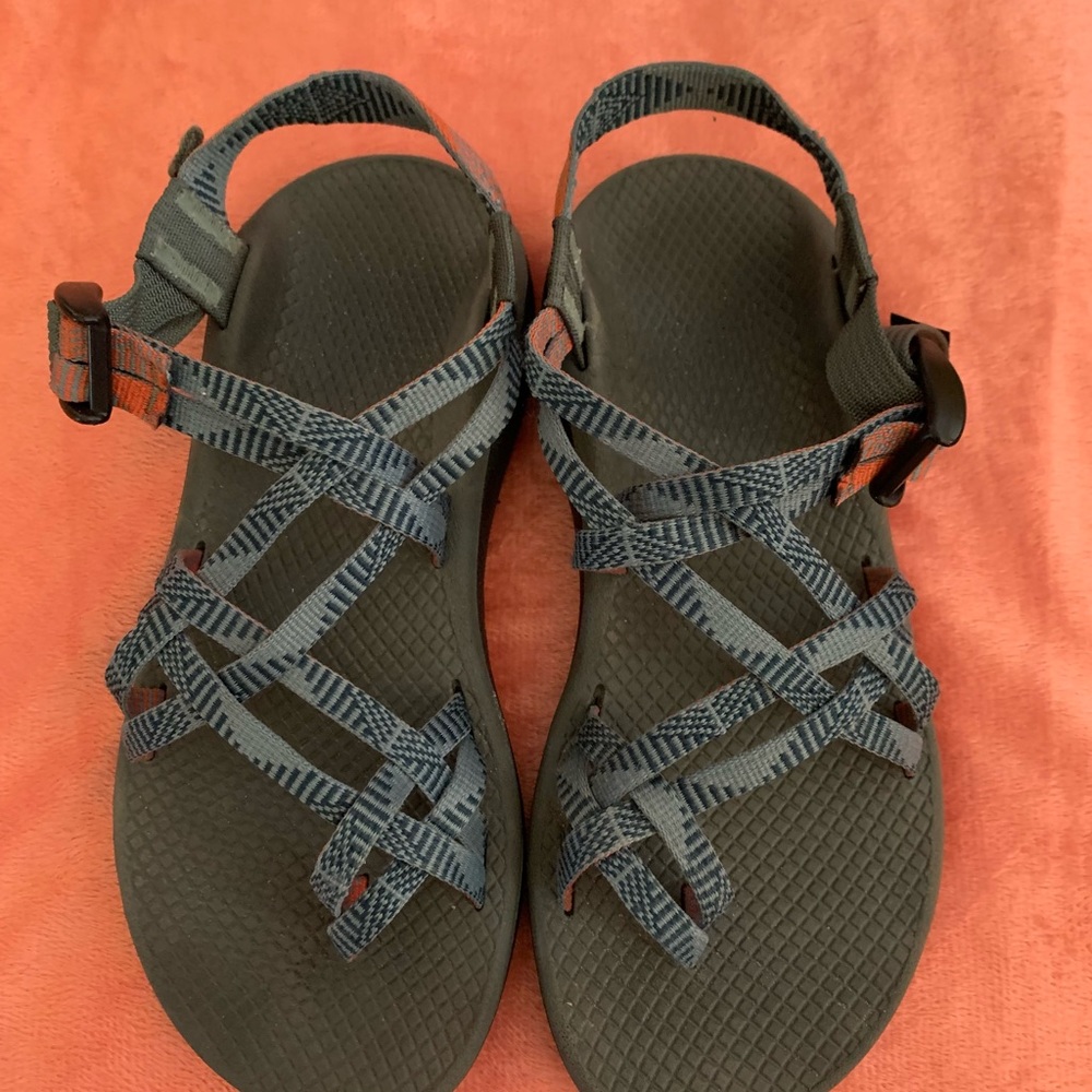 Chaco New with box. Gray with Peach tones. Size 8